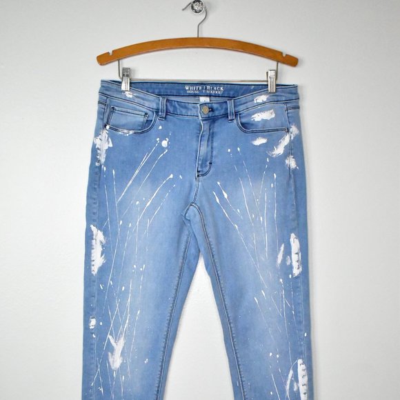 White House Black Market Jeans Womens 8 Mid Rise Girlfriend Skinny Paint Splash - Picture 3 of 10